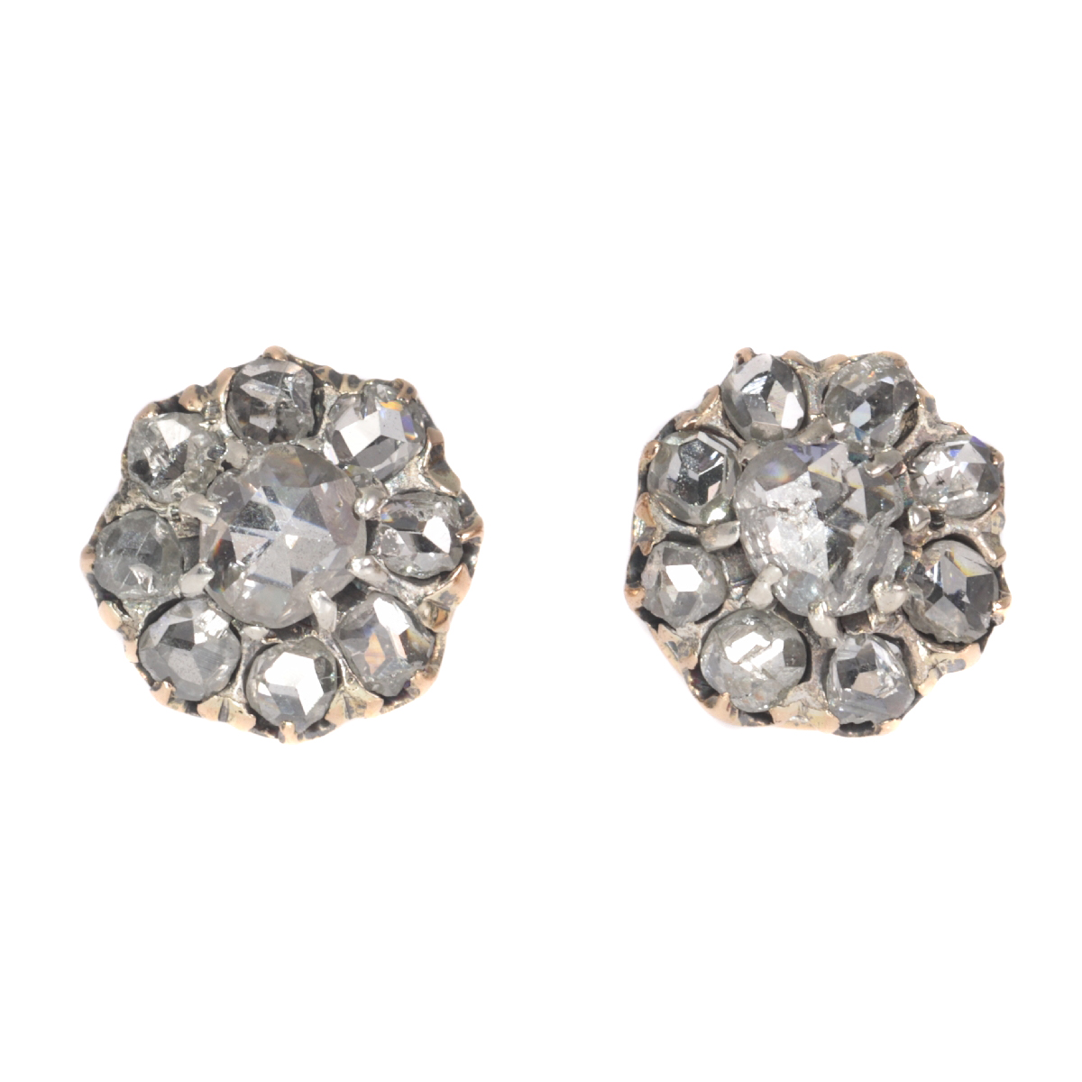 Antique Victorian earstuds with rose cut diamonds 18K gold